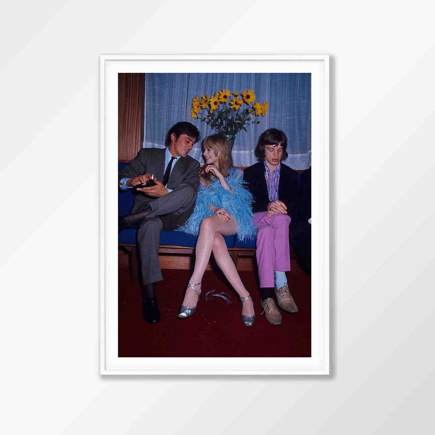 Alain Delon, Marianne Faithfull, Mick Jagger, 1967 in Matte White Frame | Atollo Printshop