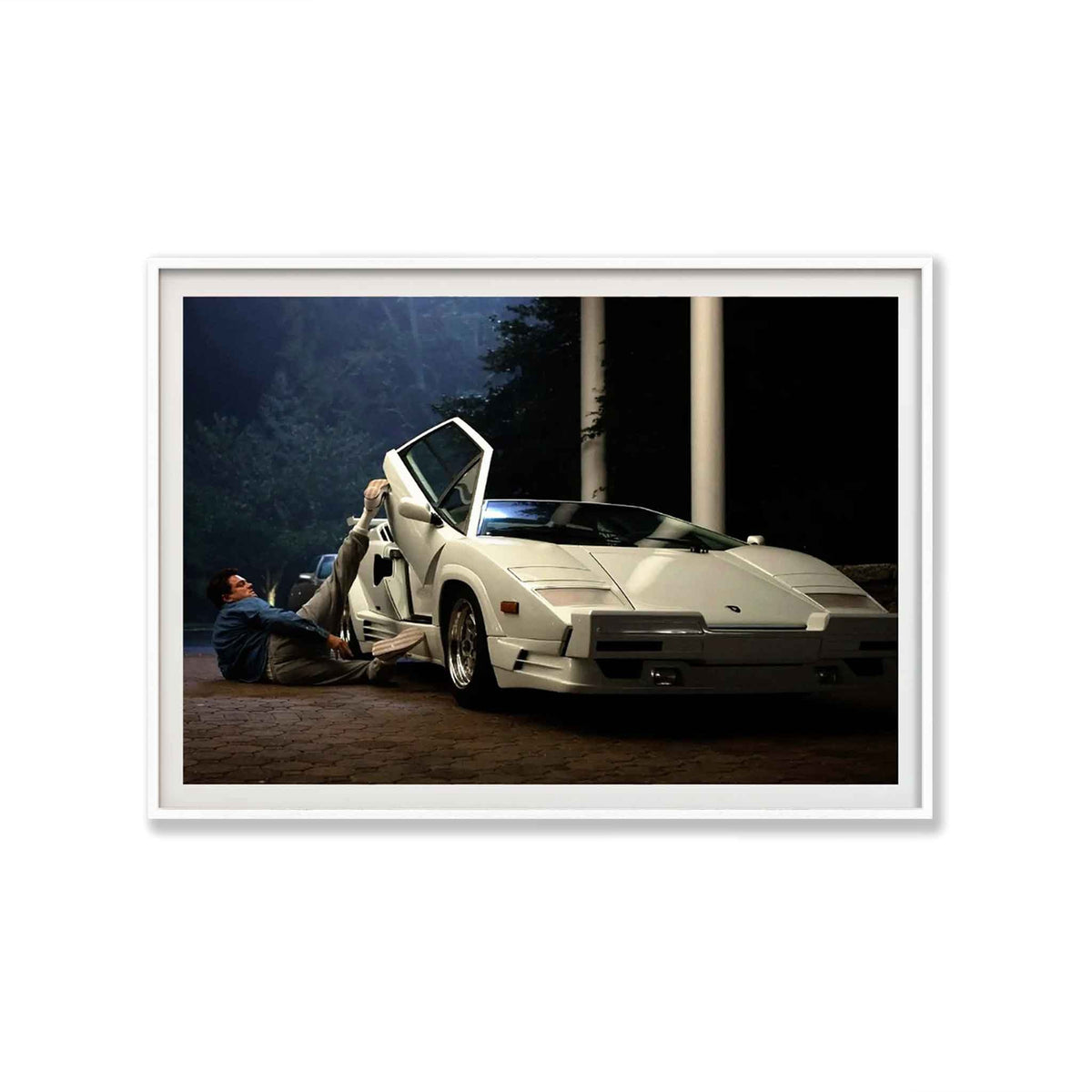 Wolf Of Wall Street Lamborghini Countach in Matte White Frame | Atollo Printshop