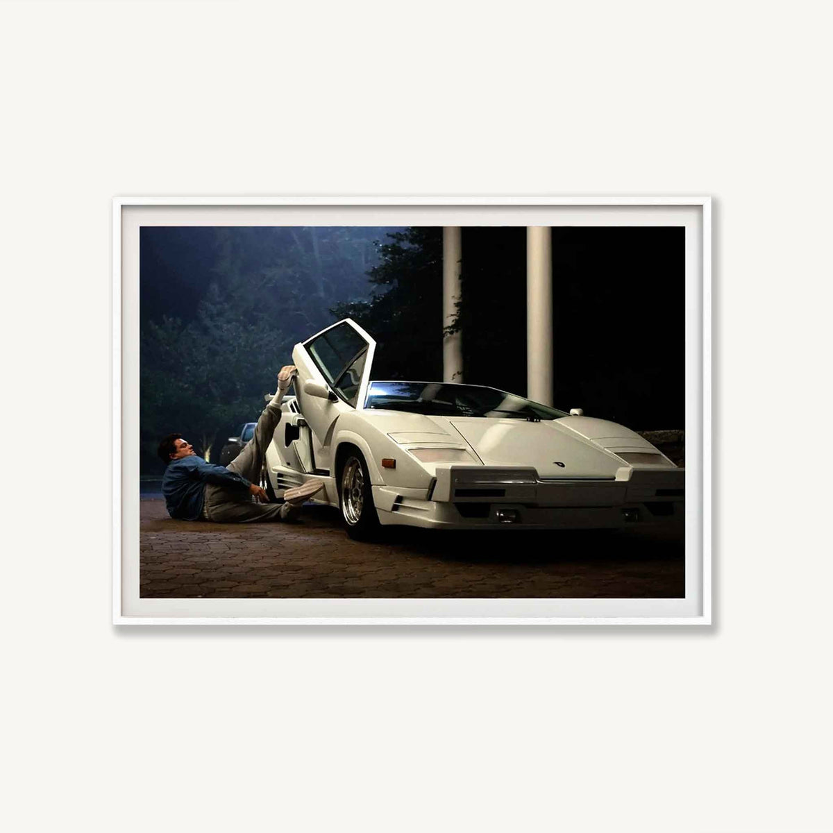 Wolf Of Wall Street Lamborghini Countach in Matte White Frame | Atollo Printshop