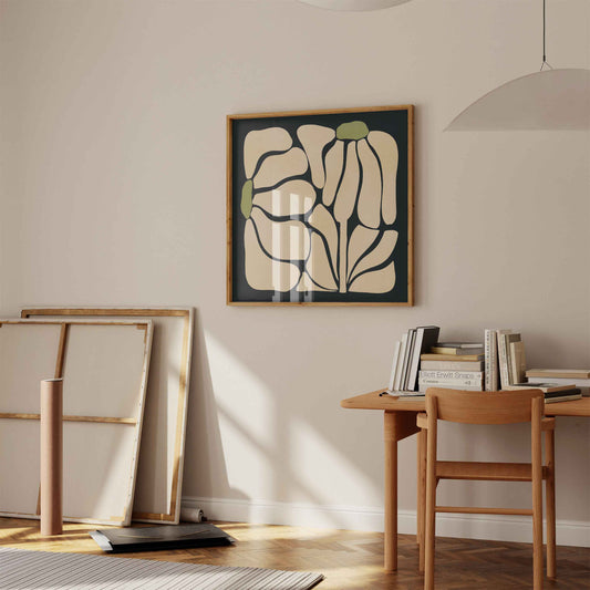 Abstract Flower With Green Framed Art Print | Atollo Printshop