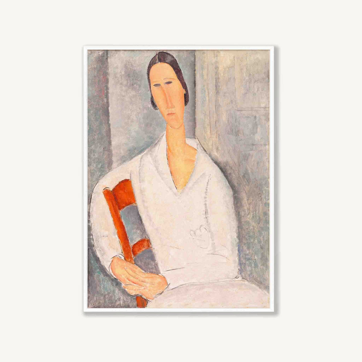 Antique Woman Painting in Matte White Frame | Atollo Printshop