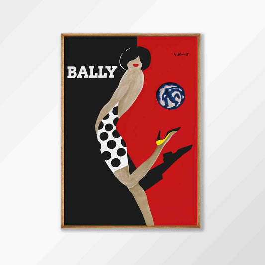 Bally World by Bernard Villemot in Tasmanian Oak Frame | Atollo Printshop