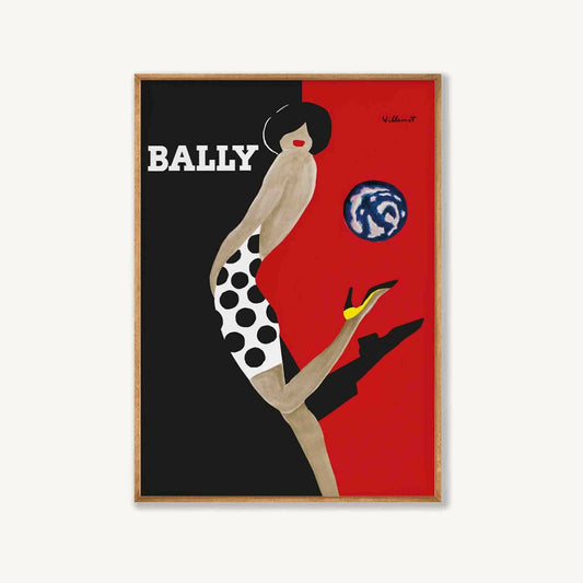 Bally World by Bernard Villemot in Tasmanian Oak Frame | Atollo Printshop