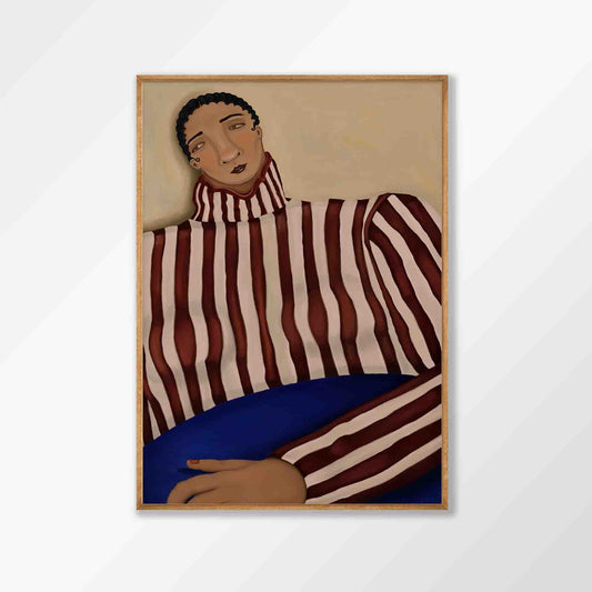 Figurative Man With Striped Jumper in Tasmanian Oak Frame | Atollo Printshop