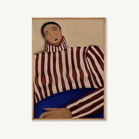 Figurative Man With Striped Jumper in Tasmanian Oak Frame | Atollo Printshop