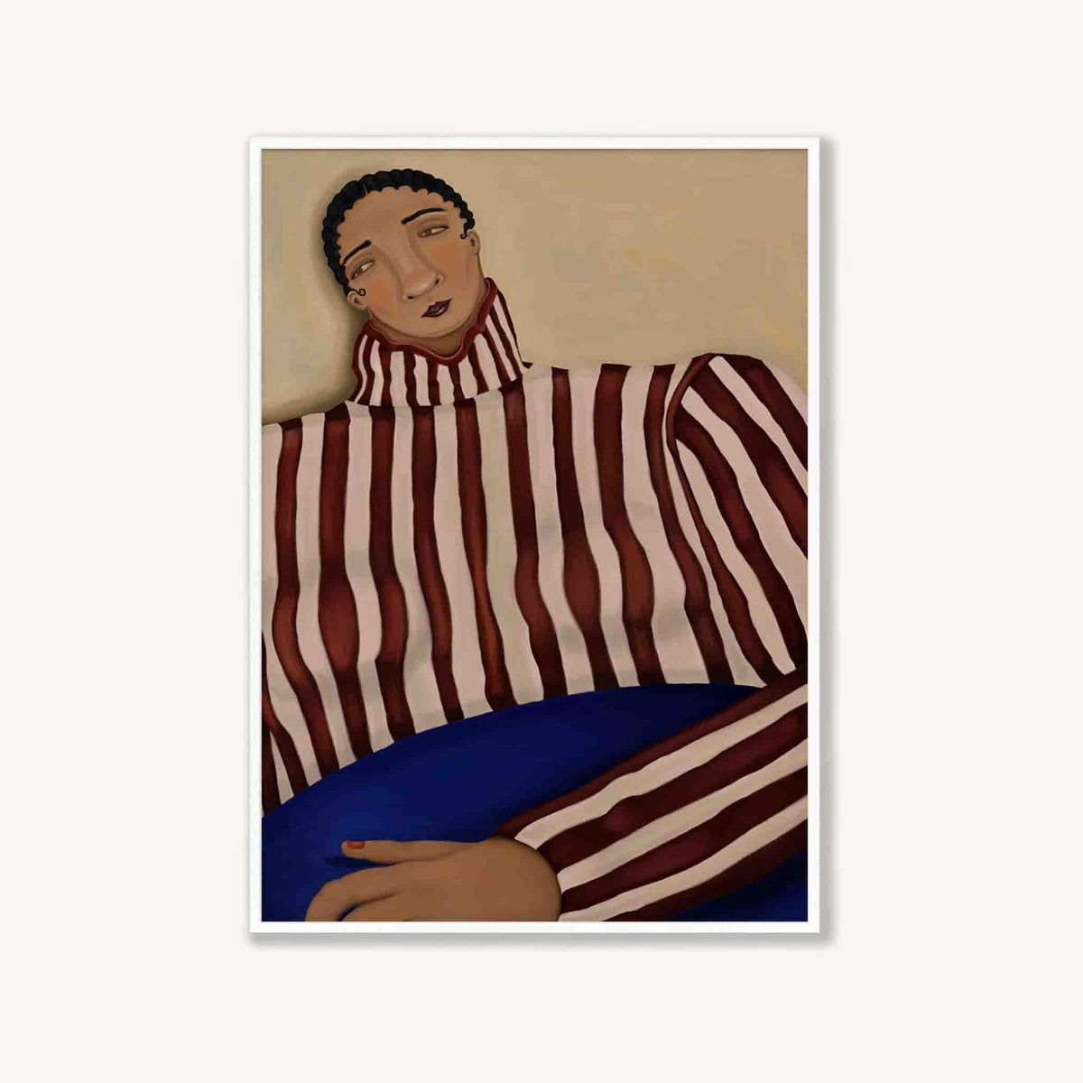 Figurative Man With Striped Jumper in Matte White Frame | Atollo Printshop