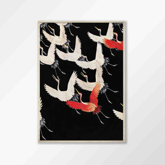 Red and White Japanese Cranes in Tasmanian Oak Frame | Atollo Printshop