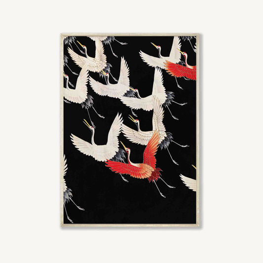 Red and White Japanese Cranes in Tasmanian Oak Frame | Atollo Printshop
