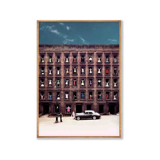 Girls In Window Poster by Ormond Gigli in Tasmanian Oak Frame | Atollo Printshop