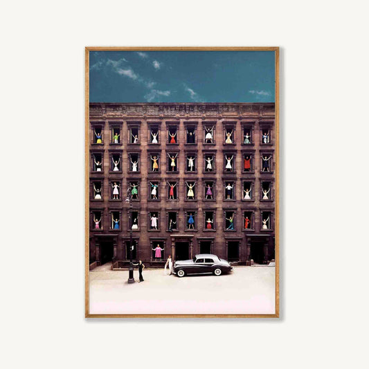Girls In Window Poster by Ormond Gigli in Tasmanian Oak Frame | Atollo Printshop