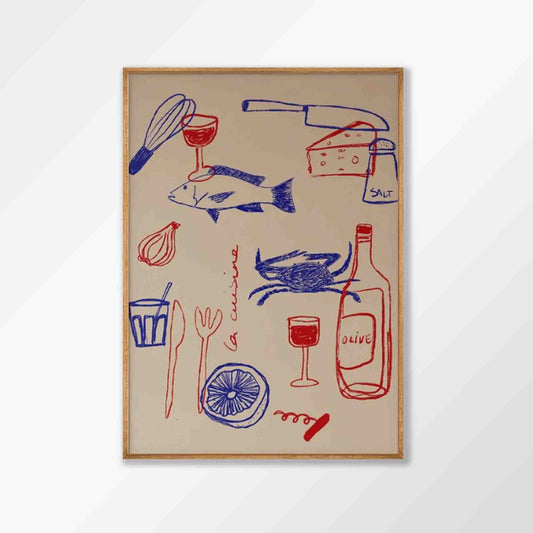 Italian Cooking Essentials in Tasmanian Oak Frame | Atollo Printshop
