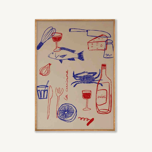 Italian Cooking Essentials in Tasmanian Oak Frame | Atollo Printshop