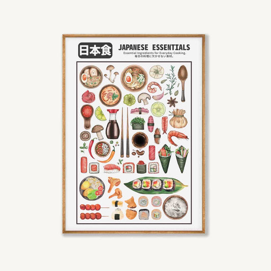 Japanese Cooking Essentials in Tasmanian Oak Frame | Atollo Printshop