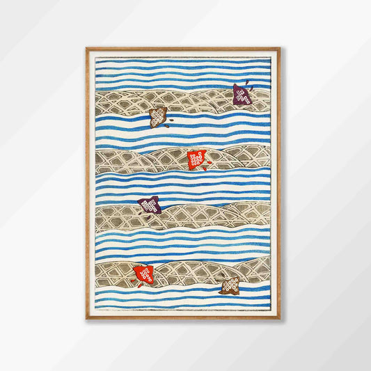 Japanese Woodblock Blue in Tasmanian Oak Frame | Atollo Printshop