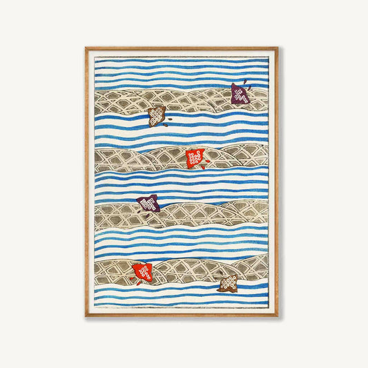 Japanese Woodblock Blue in Tasmanian Oak Frame | Atollo Printshop