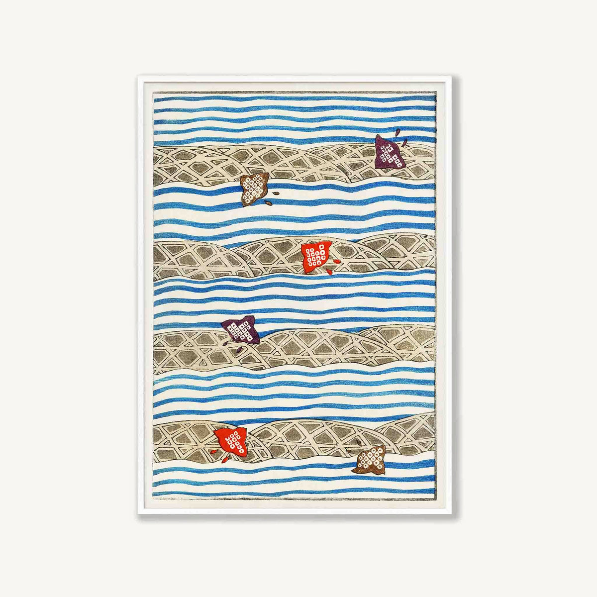 Japanese Woodblock Blue in Matte White Frame | Atollo Printshop