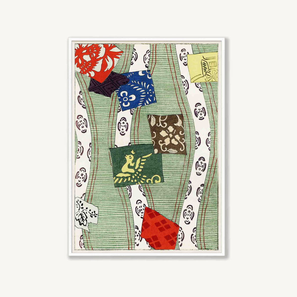 Japanese Woodblock Green in Matte White Frame | Atollo Printshop