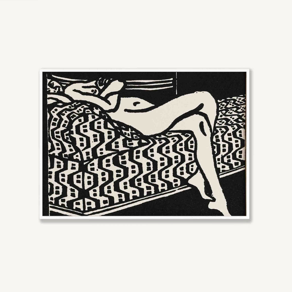 Lounging Lady Vintage French in Matte Black Frame | Atollo Printshop