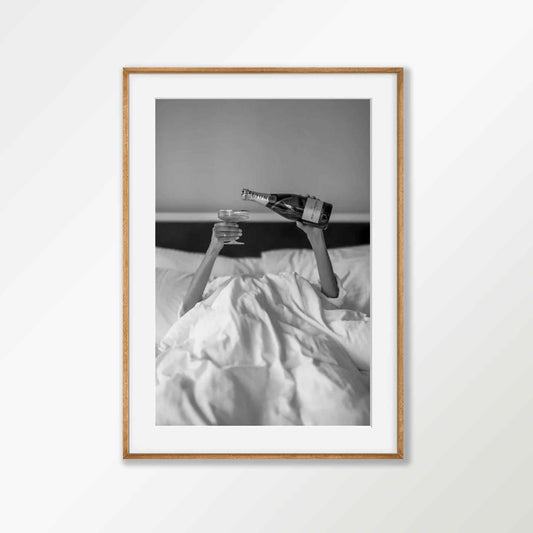 Moet In Bed in Tasmanian Oak Frame | Atollo Printshop