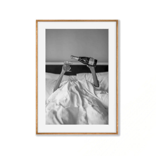 Moet In Bed in Tasmanian Oak Frame | Atollo Printshop