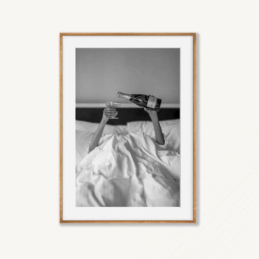 Moet In Bed in Tasmanian Oak Frame | Atollo Printshop