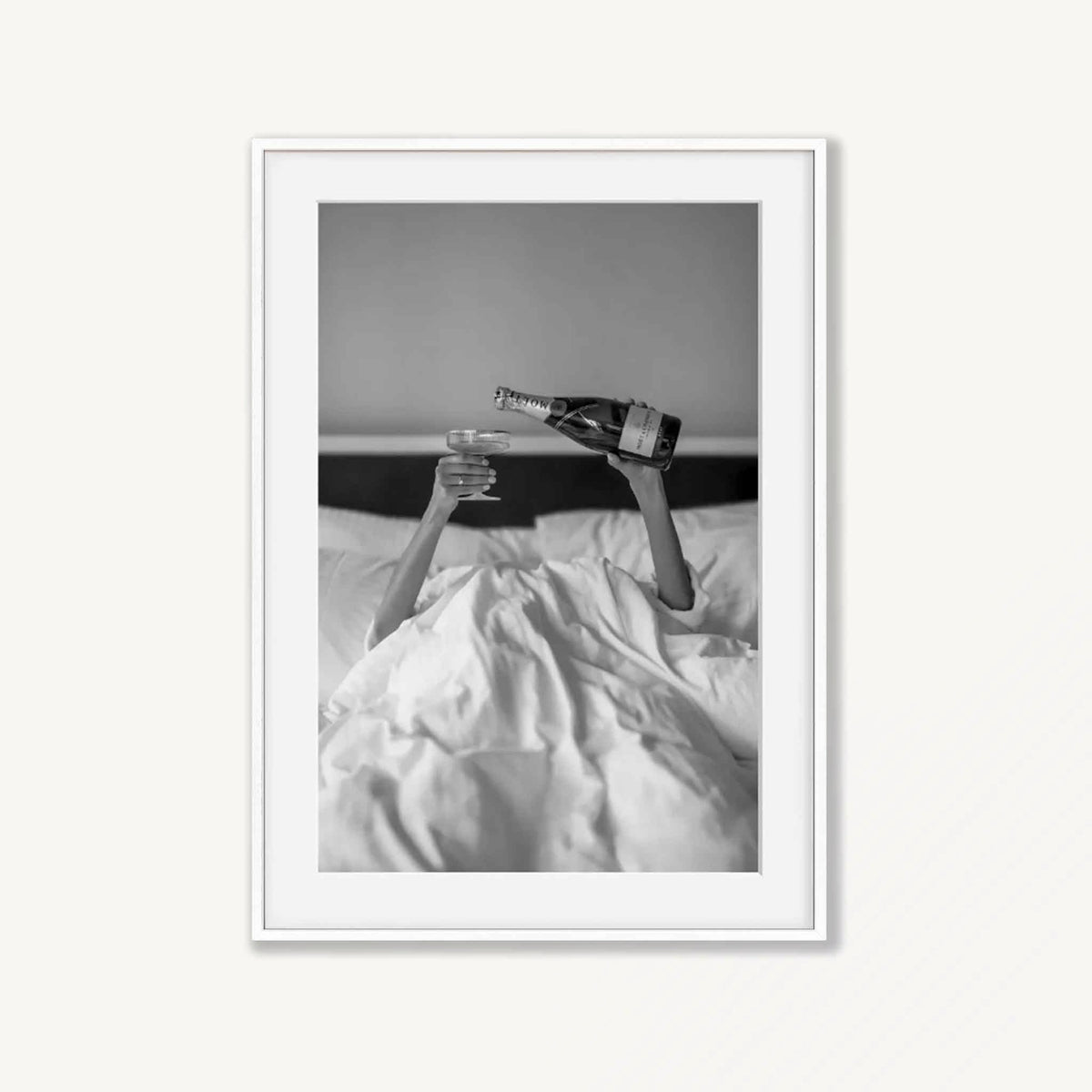 Moet In Bed in Matte White Frame | Atollo Printshop