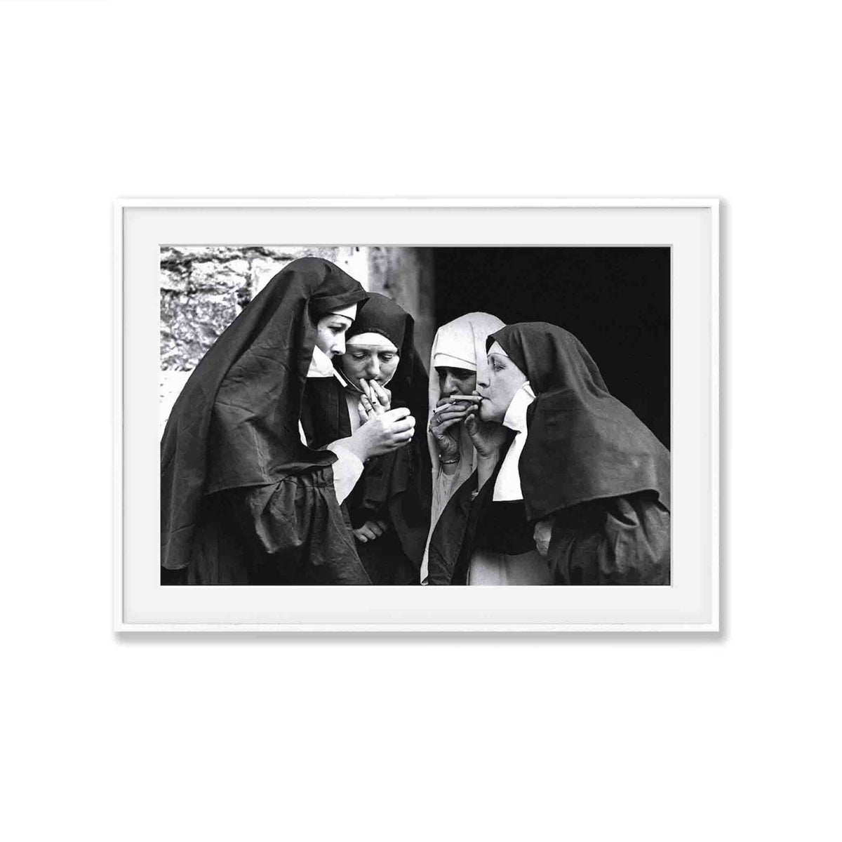 Smoking Nuns in Matte White Frame | Atollo Printshop