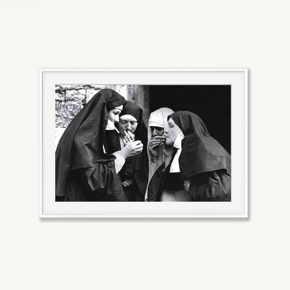 Smoking Nuns in Matte White Frame | Atollo Printshop