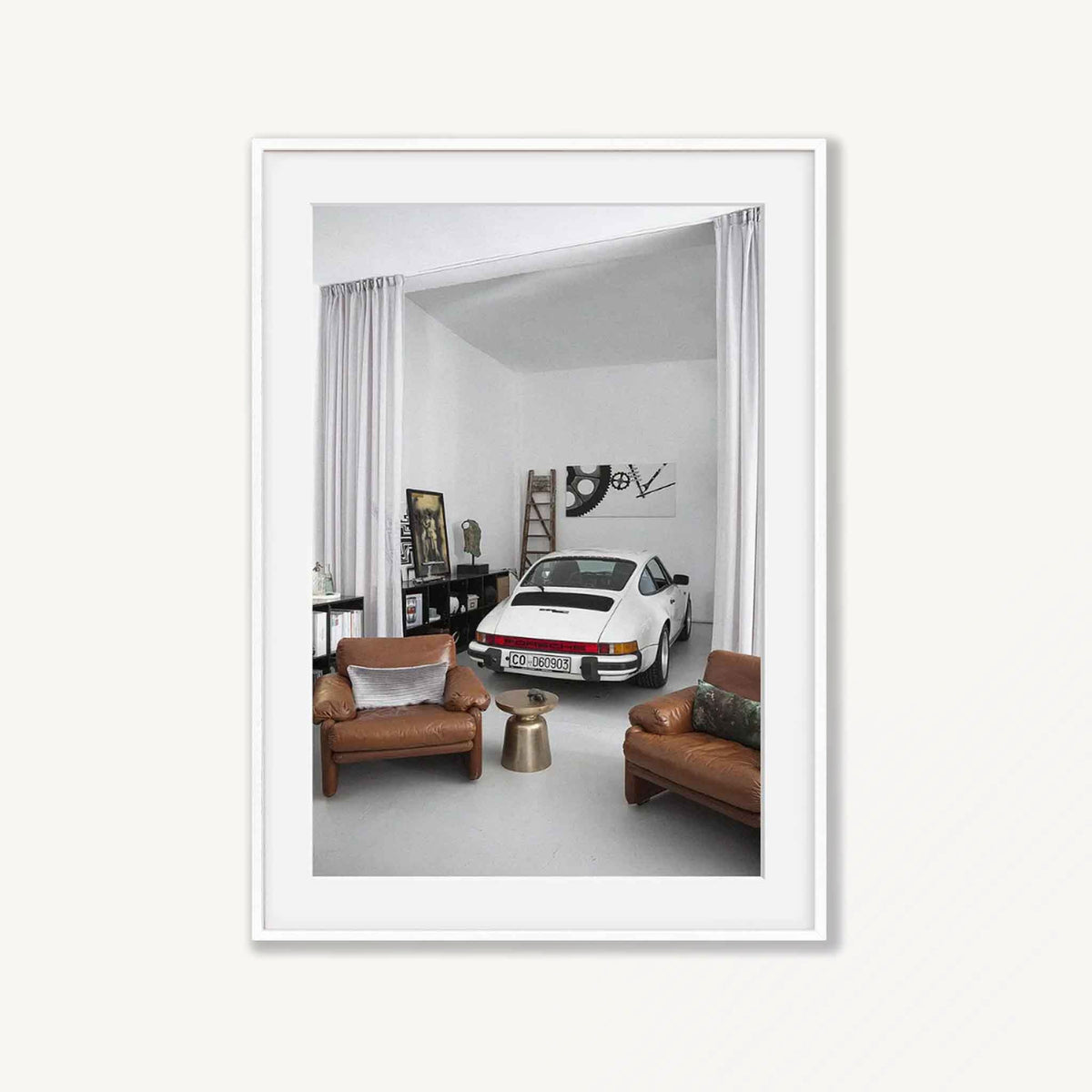 Porsche In Living Room Photography in Matte White Frame | Atollo Printshop