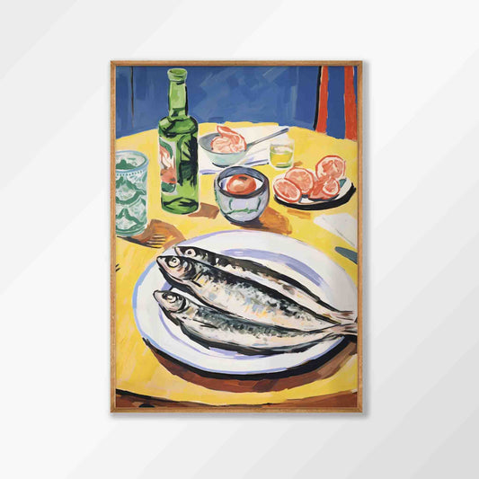 Sardines On Table in Tasmanian Oak Frame | Atollo Printshop