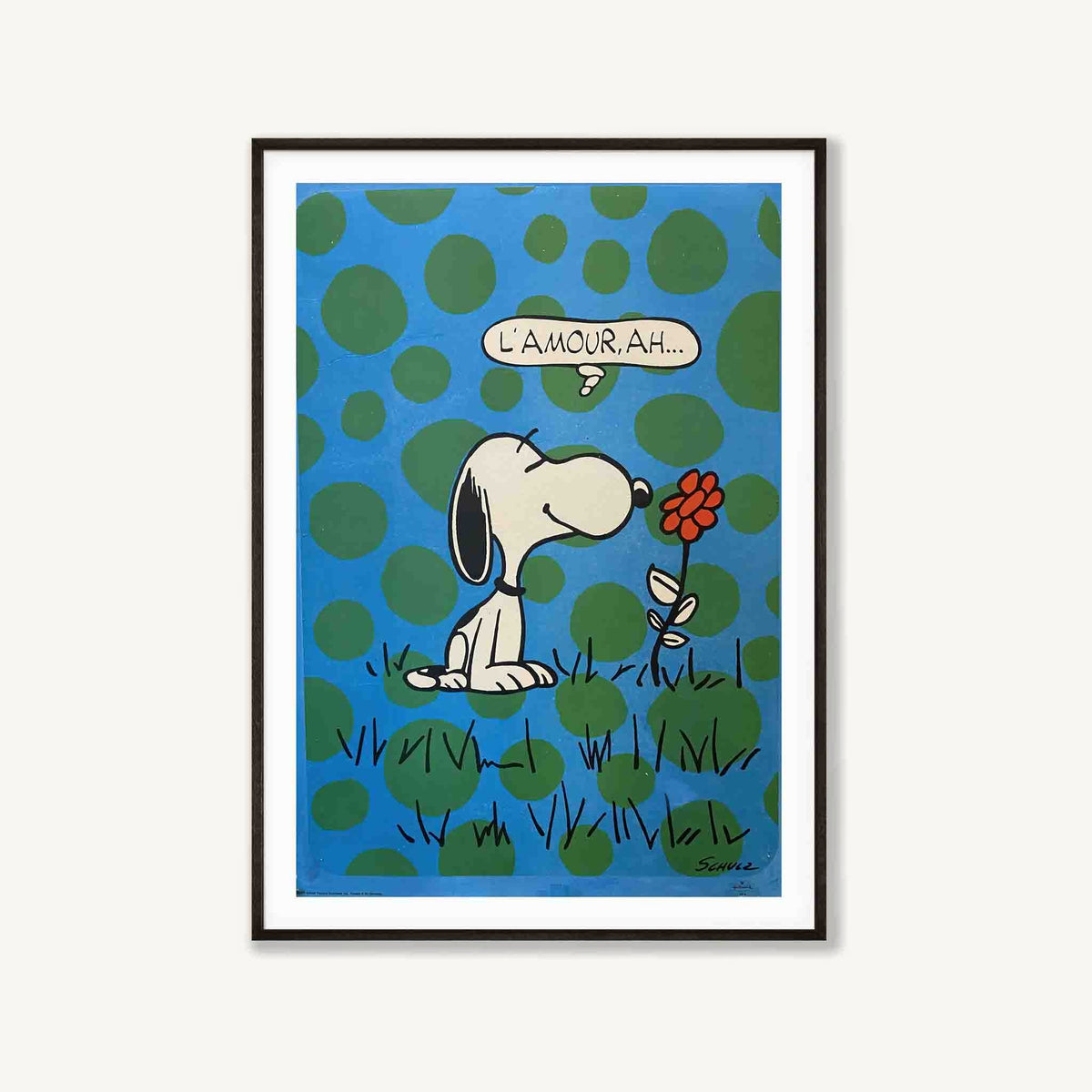 Snoopy Polka Dots Poster 'L'Amour, Ah' in Matte Black Frame | Atollo Printshop