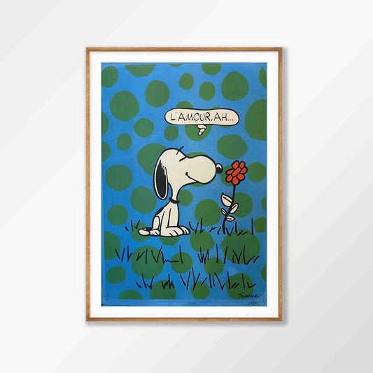 Snoopy Polka Dots Poster 'L'Amour, Ah' in Tasmanian Oak Frame | Atollo Printshop