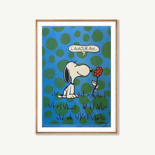 Snoopy Polka Dots Poster 'L'Amour, Ah' in Tasmanian Oak Frame | Atollo Printshop