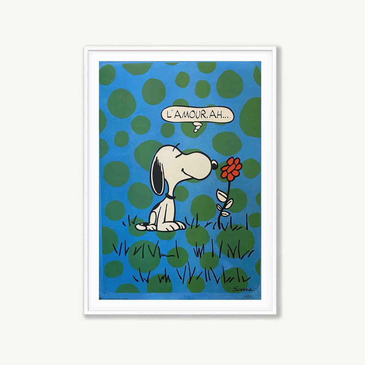 Snoopy Polka Dots Poster 'L'Amour, Ah' in Matte White Frame | Atollo Printshop