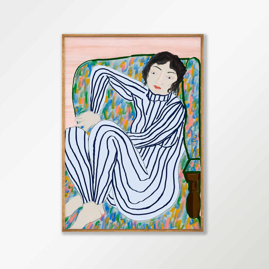 Figurative Woman In Striped Pyjamas in Tasmanian Oak Frame | Atollo Printshop