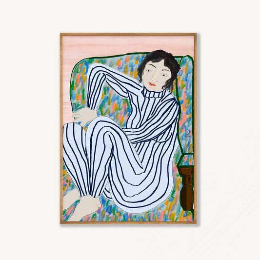 Figurative Woman In Striped Pyjamas in Tasmanian Oak Frame | Atollo Printshop