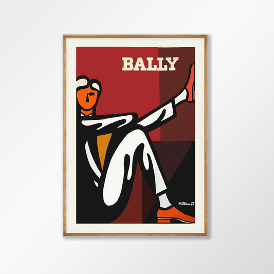 Bally Red And Brown Man Poster by Bernard Villemot in Tasmanian Oak Frame | Atollo Printshop