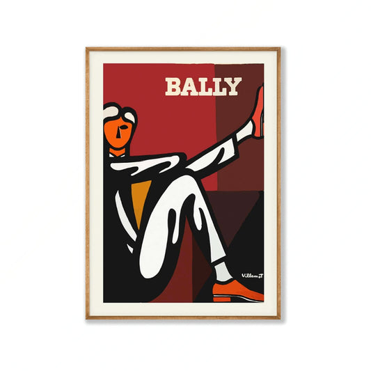 Bally Red And Brown Man Poster by Bernard Villemot in Tasmanian Oak Frame | Atollo Printshop