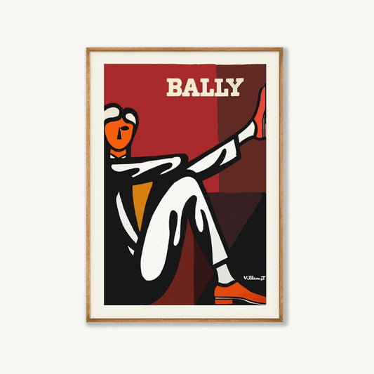 Bally Red And Brown Man Poster by Bernard Villemot in Tasmanian Oak Frame | Atollo Printshop