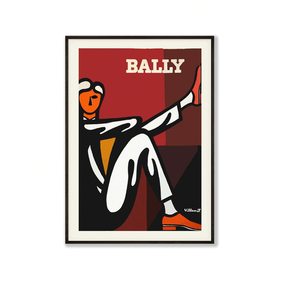 Bally Red And Brown Man Poster by Bernard Villemot in Matte Black Frame | Atollo Printshop