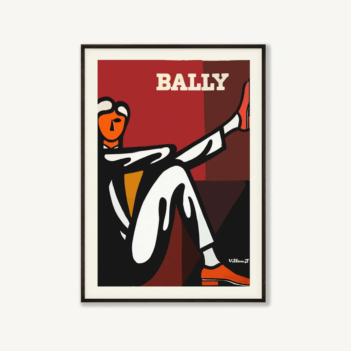 Bally Red And Brown Man Poster by Bernard Villemot in Matte Black Frame | Atollo Printshop