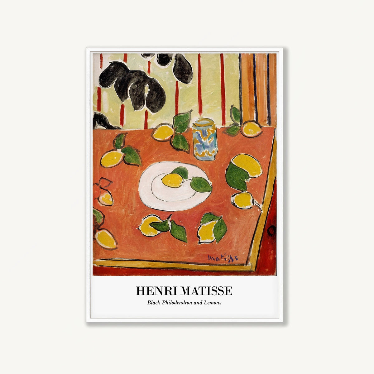 Henri Matisse – Black Philodendron and Lemons in Matte White Frame | Atollo Printshop