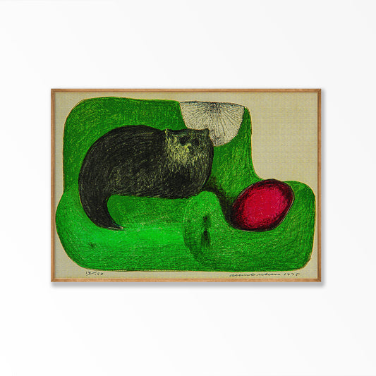 Cat On Sofa Abstract in Tasmanian Oak Frame | Atollo Printshop