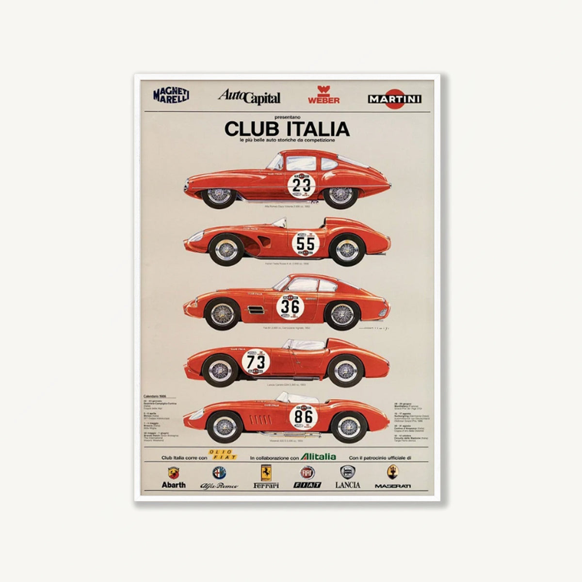 Club Italia Vintage Advertising in Matte White Frame | Atollo Printshop