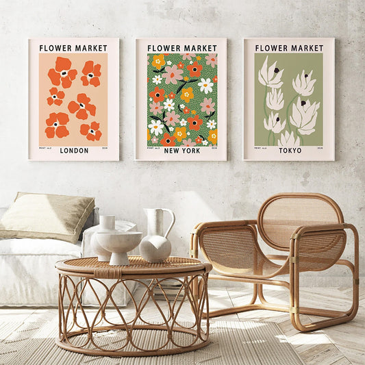 Flower Market Poster Set art print displayed in a room setting | Atollo Printshop