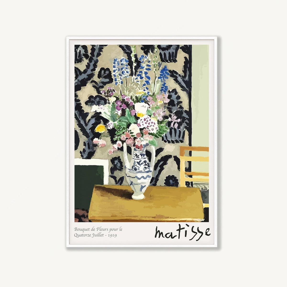 Henri Matisse – Flowers In Vase in Matte White Frame | Atollo Printshop