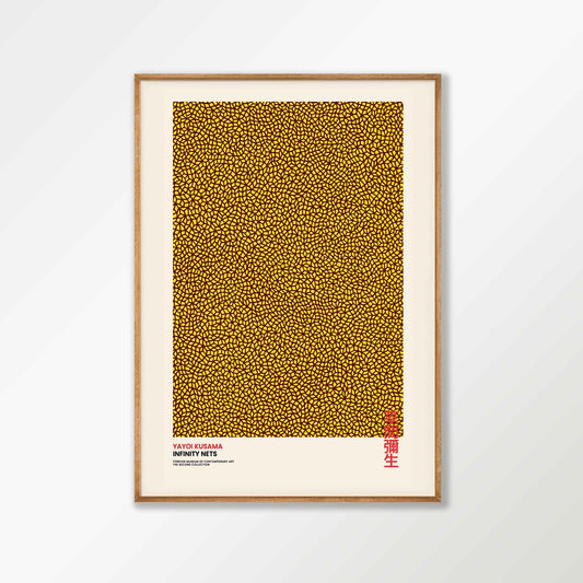 Yayoi Kusama – Infinity Nets Yellow in Tasmanian Oak Frame | Atollo Printshop