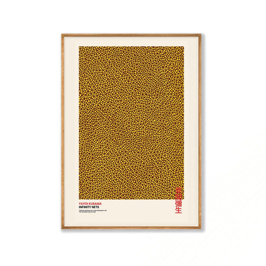 Yayoi Kusama – Infinity Nets Yellow in Tasmanian Oak Frame | Atollo Printshop