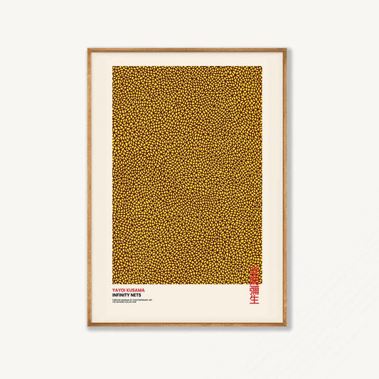 Yayoi Kusama – Infinity Nets Yellow in Tasmanian Oak Frame | Atollo Printshop