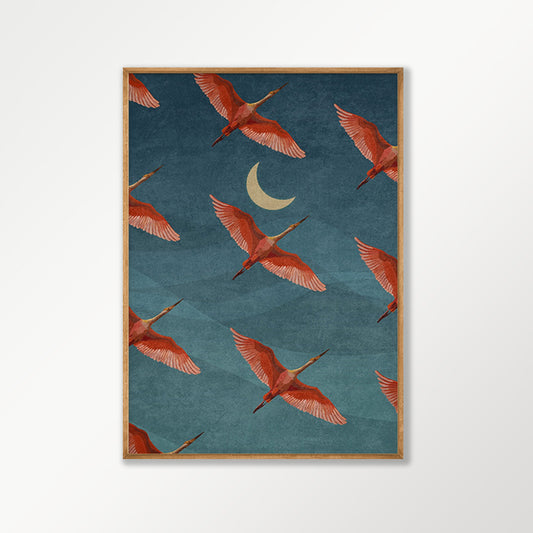 Japanese Flying Cranes in Tasmanian Oak Frame | Atollo Printshop